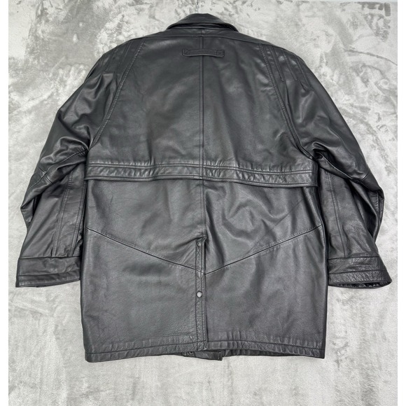 Vintage Wilsons Black Leather Jacket Mens Large L Field Overcoat 90s Y2K Read - Picture 5 of 11